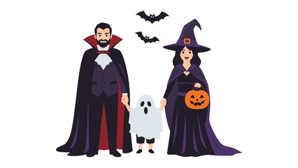 Halloween Family Fantasy: A creatively stylized family portrait brings the spooky joy of Halloween to life. In this illustration.