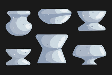Vector collection of white marble stone candle holders on black background, modern decorative set.