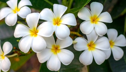 Close-up of white plumeria blossoms