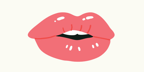 Obraz premium An expressive, glossy lip image, its vibrant shade conveying an array of emotions, invites viewers into a world of beauty and art.