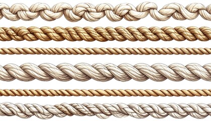 Varied Rope Borders, Isolated on White for Graphic Design, Decoration or Separators