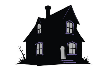 minimalist outline of a haunted house two windows roof