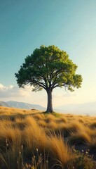 Solitary Tree in Vast Landscape Isolation, Quiet Contemplation, and the Beauty of Solitude in Natures Expanse