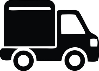 Icon of a black delivery truck symbolizing logistics transportation and cargo movement services for shipment and freight
