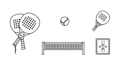 Tennis rackets and balls with a set of kitchen utensils on white background