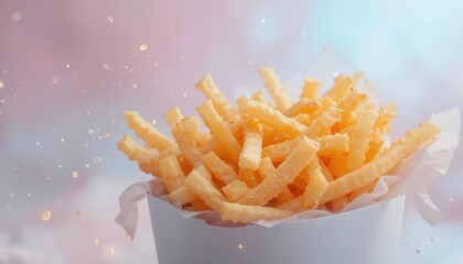 Subtle Pastel Colors of French Fries in a White Box  Creating a Dreamlike and Gentle Aesthetic on a Light Background