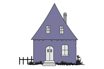 spooky haunted house with two windows and a pointed roof scary