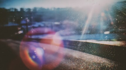 Fototapeta premium Abstract Colorful Glittering Landscape View Through Lens Flare