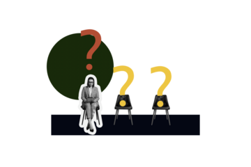 Creative picture collage human resources interview hiring job employment manager businesswoman question mark dilemma drawing background