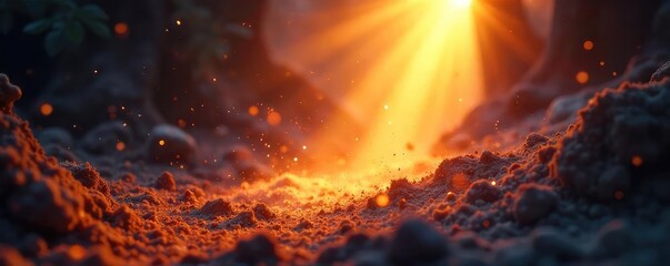 A sunbeam illuminates dust motes dancing in a sacred space, suggesting a spiritual awakening through vision and insight ,  meditation,  insight