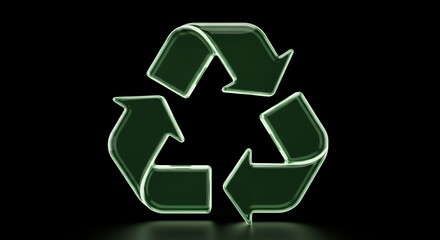 Green Recycle Symbol Neon Light on Dark Background for Environmental Awareness