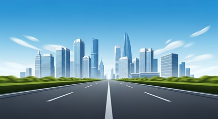 Modern City Skyline with Tall Skyscrapers and Clear Blue Sky