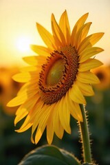 Sunflower Facing the Sun Vibrant Close-Up of a Sunflower Absorbing Golden Sunlight, Evoking Growth, Power, and Natural Energy