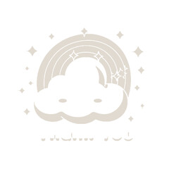 Cute cartoon cloud with rainbow and stars, saying thank you