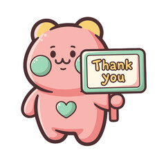 Cute pink bear holding sign with thank you text, , perfect for expressing gratitude and appreciation in charming and adorable way, suitable for cards, gifts, and digital messages