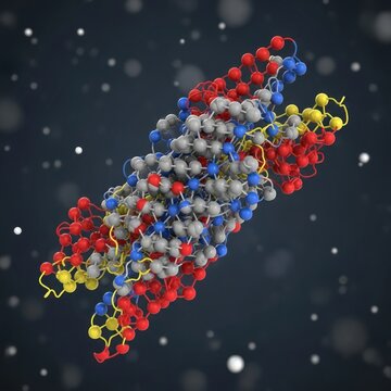 Molecular model of a complex protein dimer scientific visualization.