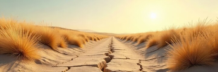 Sun-baked Earth Minimalist Summer Landscape of Cracked Dry Soil Under a Cloudless Sky