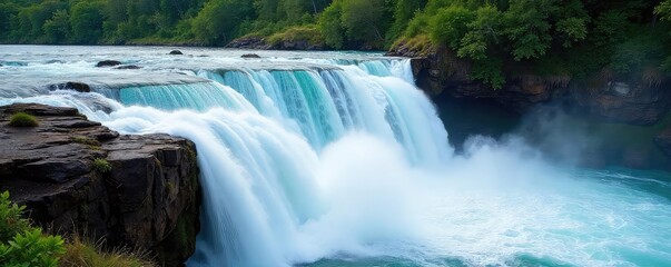 Stunning cascading waterfall, whitewater churning over rocks, creating powerful, breathtaking waves  Perfect for nature, travel, or environmental themes ,  waves,  wild