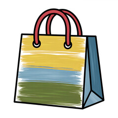 A stylish shopping bag with vivid brushstroke stripes embodying eco friendly retail in a clean