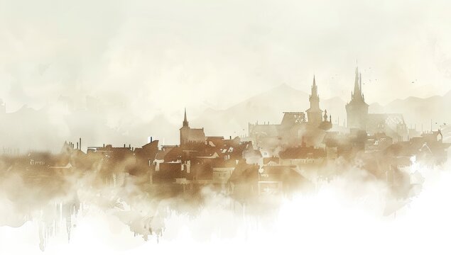 Watercolor cityscape panorama (1)