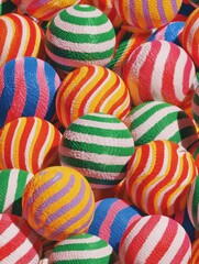 Obraz premium Vibrant Macro View of Colorful Striped Candy Balls Showcasing Hyperrealistic Repeating Patterns in Bright Tones