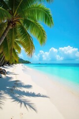 Sun-drenched, empty tropical beach; pristine white sand meets turquoise water, untouched paradise Perfect for travel, vacation, or relaxation themes , exotic, stunning
