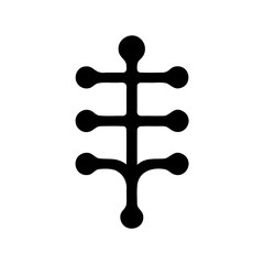 Abstract geometric symbol with vertical stem and horizontal branches terminating in bulbs