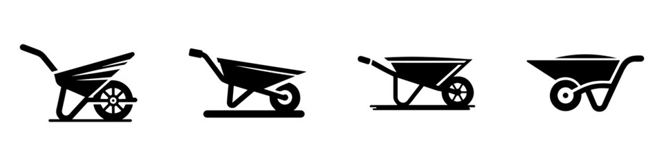 Modern Minimalist Wheelbarrow Icon, Flat Silhouette of a Farm Tool Vector for Agriculture Illustration Design