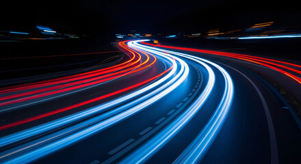 Blurred Light Trails on a Winding Highway at Night Speed and Motion Blur Effect Abstract Travel Concept