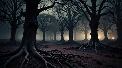 Spooky Night Scene of a Dead Tree Bathed in Moon Glow