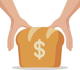 Illustration of hands shielding a loaf of bread with a dollar sign