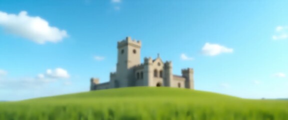 A blurry image of a castle on top of a hill.