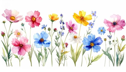 Watercolor flowers painting background for spring greeting cards, invitations