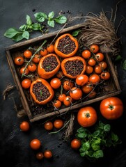 Stuffed bell peppers with quinoa, black beans, and tomatoes, baked to perfection, on a rustic baking tray