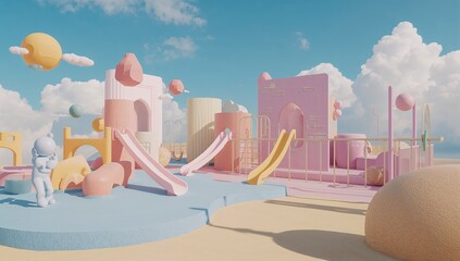 Pastel Playground with Abstract Forms and Soft Light
