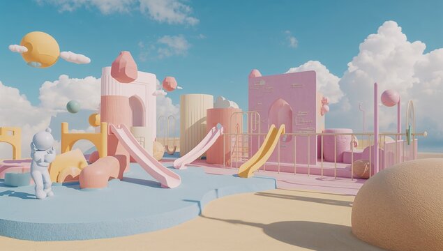 Pastel Playground with Abstract Forms and Soft Light
