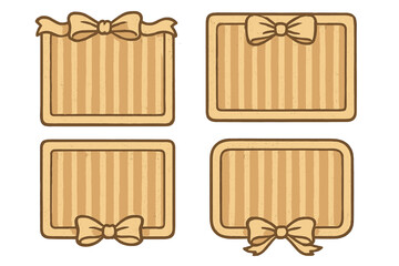 Set of vintage frame templates with bows. Hand-drawn retro label collection. Striped grunge border illustration. Empty gift tag or message card design element with ribbon.