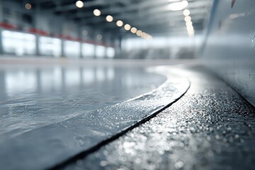 Close Up View Of Wet Ice Rink Floor