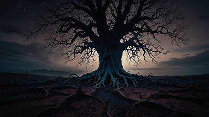 Fototapeta premium Leafless Dried Tree Under Moonlit Sky
