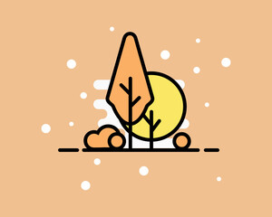 Simple illustration of tree, flat design pattern, autumn landscape with trees