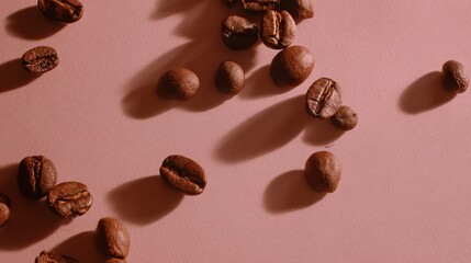 Fototapeta premium Aesthetic Flat Lay of Coffee Beans in Girly Beige and Brown Tones
