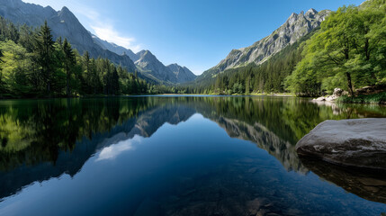 Tranquil Lake with Majestic Mountain Reflections