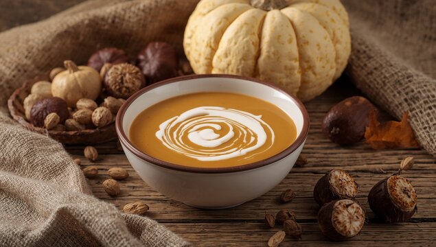Creamy Pumpkin Soup with Autumnal Accents
