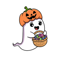 Cute Halloween ghosts and pumpkins. Simple Halloween ghost cartoon illustration. Halloween cartoon clip art illustration