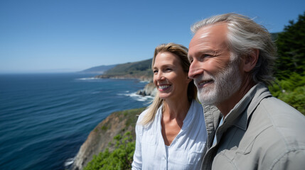 Senior Couple Hiking on Scenic Coastal Trail