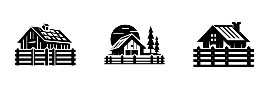 Modern Minimalist Farmhouse Barn Fence Icon, Flat Silhouette of a Rustic Boundary Vector for Agriculture Illustration Design