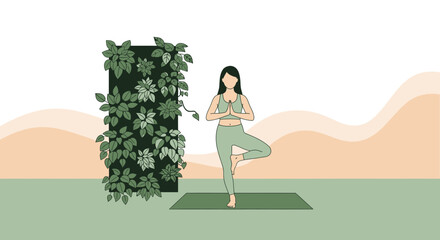 A serene yoga practice in a minimalist setting fostering wellness and balance with nature