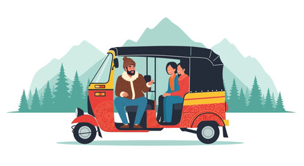 A vibrant auto rickshaw adventure through scenic mountain landscapes and travel fun filled with