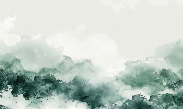 Watercolor Mountain Landscape Painting. Misty background for design and wallpaper