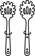 Pasta, utensil, silhouette, vector, icon, black, kitchen, tool, spaghetti, fork, server, cooking, handle, graphic, illustration, food, design, equipment, noodle, serving